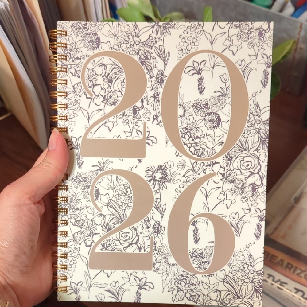 Floral 2026 Planner with Gold Spiral